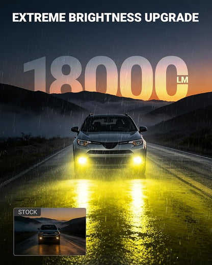 SEALIGHT H11/H16/H8 Yellow LED Fog Light Bulb, 18000LM Ultra Bright Yellow Fog Lights, IP68 Waterproof Injection Sealed,Long Lifespan 80000 Hours, 1:1 Mini Size Easy Install, Pack of 2