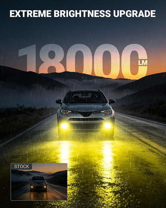 SEALIGHT H11/H16/H8 Yellow LED Fog Light Bulb, 18000LM Ultra Bright Yellow Fog Lights, IP68 Waterproof Injection Sealed,Long Lifespan 80000 Hours, 1:1 Mini Size Easy Install, Pack of 2
