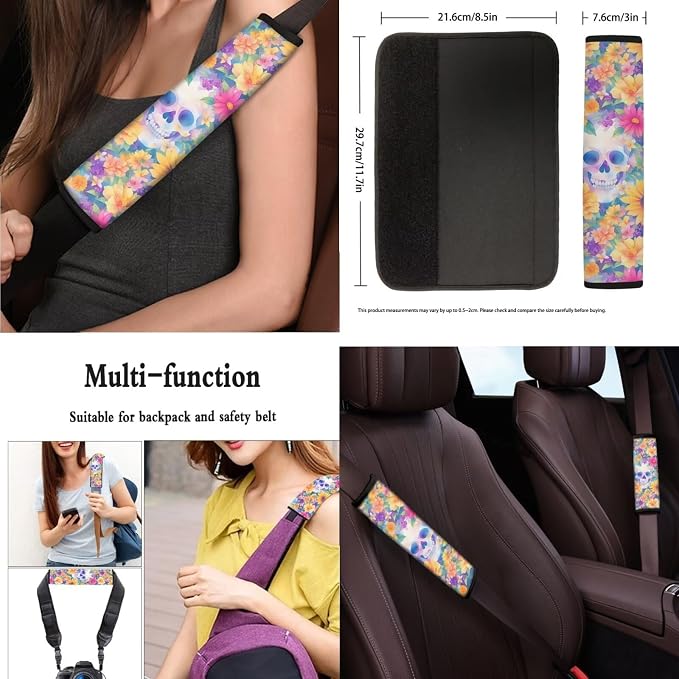Skull 13 Pcs Car Seat Covers Full Set, Mexico Sunflower Skeleton Front Rear Auto Seat Cover Armrest Pad, Flower Field Steering Wheel Cover Headrests Coaster Keychain