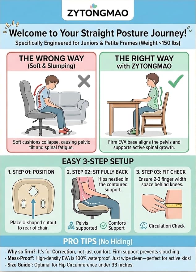 Ergonomic Posture Corrector Seat Support Cradle, High-Density EVA Pelvic Alignment Shaper for Office & Study Chairs, Non-Slip Tailbone Relief Spinal Pad, Durable Firm Design for Teens & Petite Adults