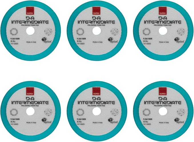 RUPES 100mm Pack of 6 Light Blue D-A Intermediate Foam Polishing Pads | Ideal for Mild to Severe Paint Correction | Improves Cutting Performance | Compatible with 4" Backing Plate