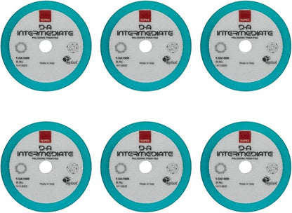 RUPES 100mm Pack of 6 Light Blue D-A Intermediate Foam Polishing Pads | Ideal for Mild to Severe Paint Correction | Improves Cutting Performance | Compatible with 4" Backing Plate