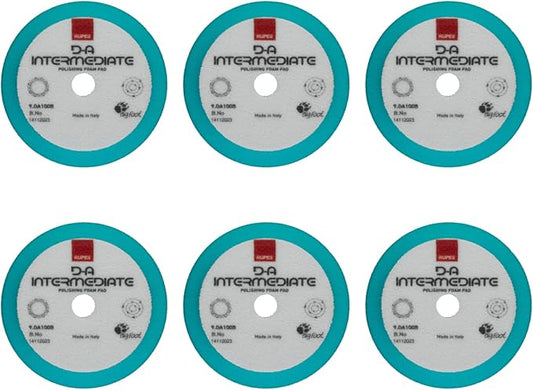 RUPES 100mm Pack of 6 Light Blue D-A Intermediate Foam Polishing Pads | Ideal for Mild to Severe Paint Correction | Improves Cutting Performance | Compatible with 4" Backing Plate