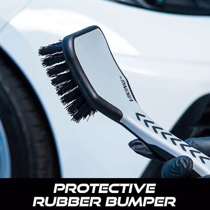 VIKING Tire Brush, Scrub Brush for Cars with Low Profile Tires, Brush for Car Detailing Kit, Grey with Black Bristles, 9.3 x 2.5 x 2.5 inch