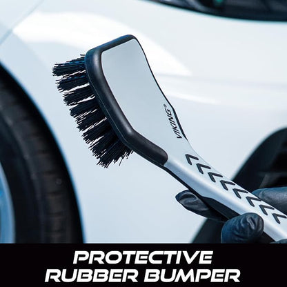 VIKING Tire Brush, Scrub Brush for Cars with Low Profile Tires, Brush for Car Detailing Kit, Grey with Black Bristles, 9.3 x 2.5 x 2.5 inch