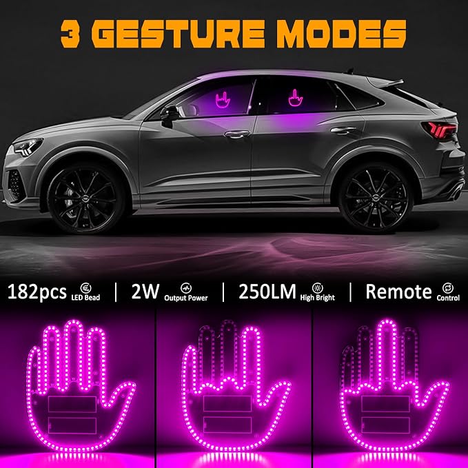 DIBMS Hand Gesture Light with Remote, Red LED Finger Funny Window Sign Light Accessories for Car Truck (Pink)