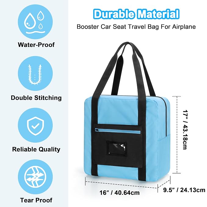 Teamoy Infant Booster Seat Travel Bag for Airplane, Compatible with Most Standard Boosters, Booster Seat Bags with Handle, Blue