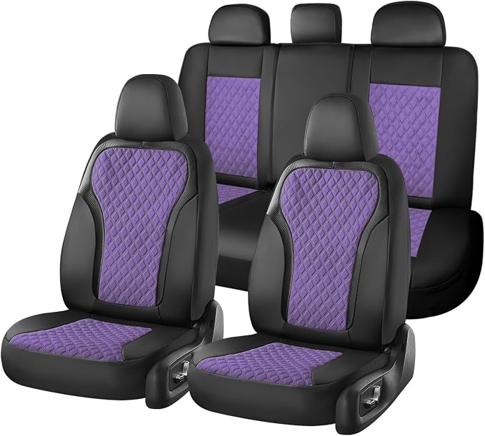 Coverado Car Seat Cover 5 Seats, Leather Seat Covers Full Set, Durable Waterproof Car Seat Protectors, Black and Purple Seat Cover, Spill-Proof Automotive Seat Covers Universal Fit for Most Cars
