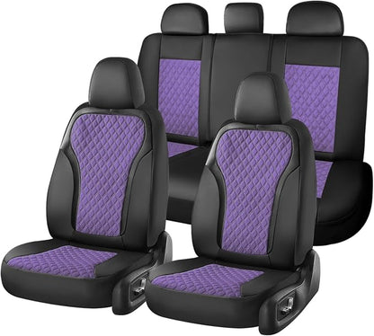 Coverado Car Seat Cover 5 Seats, Leather Seat Covers Full Set, Durable Waterproof Car Seat Protectors, Black and Purple Seat Cover, Spill-Proof Automotive Seat Covers Universal Fit for Most Cars