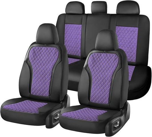 Coverado Car Seat Cover 5 Seats, Leather Seat Covers Full Set, Durable Waterproof Car Seat Protectors, Black and Purple Seat Cover, Spill-Proof Automotive Seat Covers Universal Fit for Most Cars
