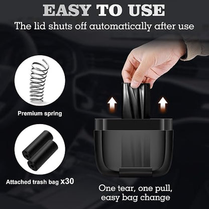 Car Trash Can with Lid，Built-in Storage Garbage Bag，Leakproof Vehicle Trash，Car Accessories for Interior,Mini Garbage Bin for Automotive, Home, Office, Kitchen, Bedroom，with 30pcs Trash Bags