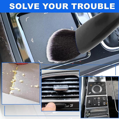 Double Head Brush for Car Clean, Car Brushes for Detailing Interior, Double Ended Portable Dust Brush, Suitable for Vents, Dashboards, Buttons, Console Gaps, Nylon Bristles and Coral Velvet, Black