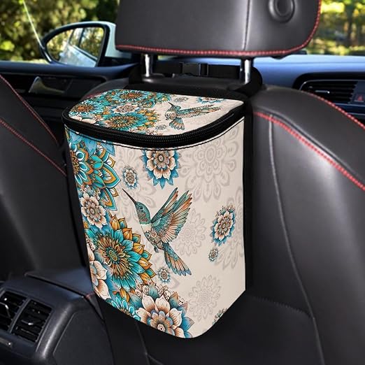 BIGCARJOB Lotus Hummingbird Car Trash Bag Car Trash Interior Accessories for Back Seat Headrest Car Trash Bin Hanging Trash Bag for Car Garbage Can