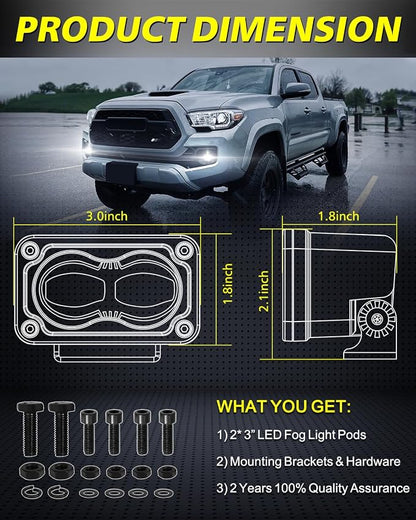 3 Inch SAE LED Fog Lights 40W DOT Approved Mini LED Light Pods Street Legal Cut-Off Low Beam Small Offroad Lights Fog Pods Lights 2 Packs for Trucks Pickup Motorcycle Dirt Bike SUV UTV ATV
