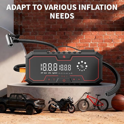 Jump Starter with air Compressor, 5000A Emergency Starter Jump Box (Gas 9L/Diesel 8L), Jumper Cable Jump Starter Portable with air Compressor 160PSI, car Roadside Emergency kit, SOS Light