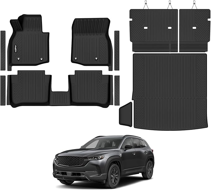 Floor Mats for Mazda CX-50 Hybrid 2025 2026 (Not for Gas), Trunk Mat and Backrest Mat & Door Sill Guard All Weather TPE Protector for Mazda CX-50 Hybrid Accessories Floor Liner