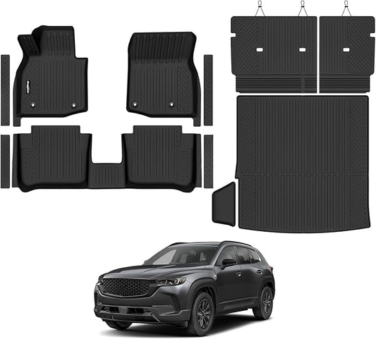 Floor Mats for Mazda CX-50 Hybrid 2025 2026 (Not for Gas), Trunk Mat and Backrest Mat & Door Sill Guard All Weather TPE Protector for Mazda CX-50 Hybrid Accessories Floor Liner