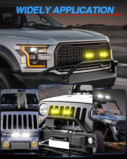 BraveWAY 4 Inch 80W Amber Fog Lights, Yellow LED Pods 9600LM Super Bright with Harness Yellow Spot Beam Waterproof Off Road Ditch Lights for Truck Pickup Ram Motorcycle SUV ATV UTV Pack of 2