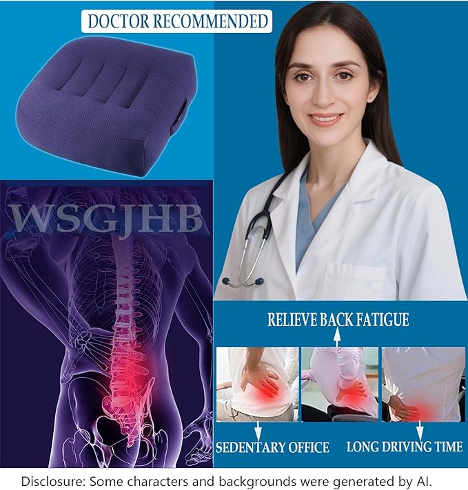WSGJHB Large Seat Cushion, Extra Thick Booster Seat Cushions for Office Chairs Long Sitting Office Workers, Car Drivers, Relieves Back Pain, Breathable, Anti-Slip, 18x18x4.7 inchs, Blue