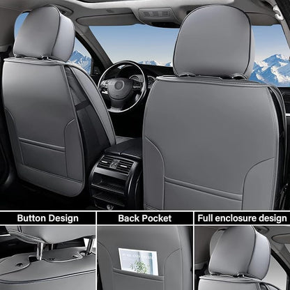 Coverado RAM Seat Covers Full Set, Waterproof Leather Car Seat Covers, Protective Seat Cushions Truck Pickup Custom Fit 2002-2025 Dodge Ram 1500 2500 3500, Gray