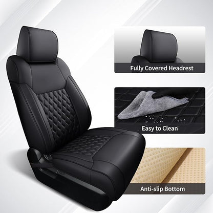 Huidasource Tacoma Front Seat Covers, Full Coverage Automotive Black Truck Seat Cover Custom Fit for 2005-2015 Double & Crew Cab 2nd Gen Toyota Tacoma Base Prerunner SR5 Limited(Front Pair/Black)