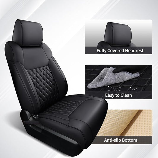 Huidasource Tacoma Front Seat Covers, Full Coverage Automotive Black Truck Seat Cover Custom Fit for 2005-2015 Double & Crew Cab 2nd Gen Toyota Tacoma Base Prerunner SR5 Limited(Front Pair/Black)