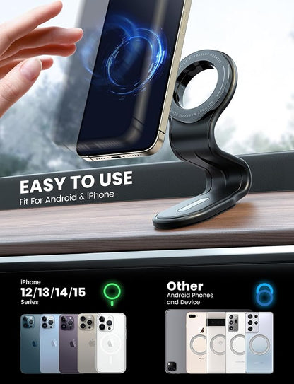 eSamcore for MagSafe Car Mount Detachable, Bendable Aluminum Arm Magnetic Phone Holder for Car【20 Strong Magnets】 Cell Phone Mount for Car Dash Fit iPhone 17 16 15 14 Pro Max Mini Mag Safe Accessories