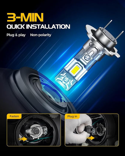 H7 Light Bulbs, 8X Ultra Brightness h7 Lights, 6500K Cool White Bulbs, Real 1:1 Mini Size Plug and Play, IP68 Waterproof, Pack of 2