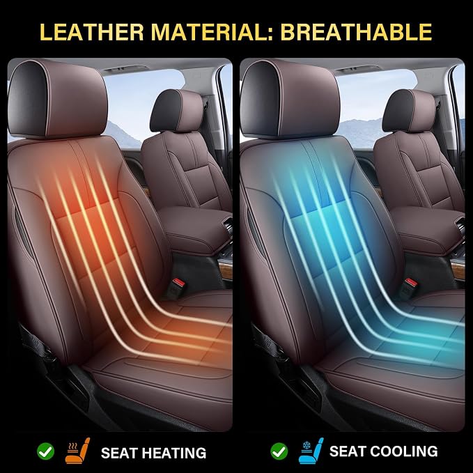 Coverado Silverado Seat Covers Full Set, Faux Leather Car Seat Covers Fit for Chevy Silverado GMC Sierra 2007-2013 & 2019-2026 1500, 2020-2026 2500HD 3500HD Crew Double Extended Cab(Brown)
