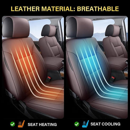 Coverado Chevy Silverado Seat Covers, Faux Leather Seat Covers Fit for Chevy Silverado GMC Sierra 2007-2026 1500, 2015-2026 2500HD 3500HD Crew Double Extended Cab (Front,Brown)