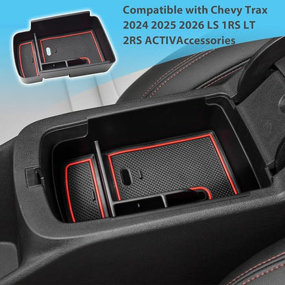 EDBETOS Center Console Organizer Tray Compatible with 2024 2025 2026 Chevy Trax Accessories LS 1RS LT 2RS ACTIV Interior Secondary Armrest Storage Box Insert Tray, Red