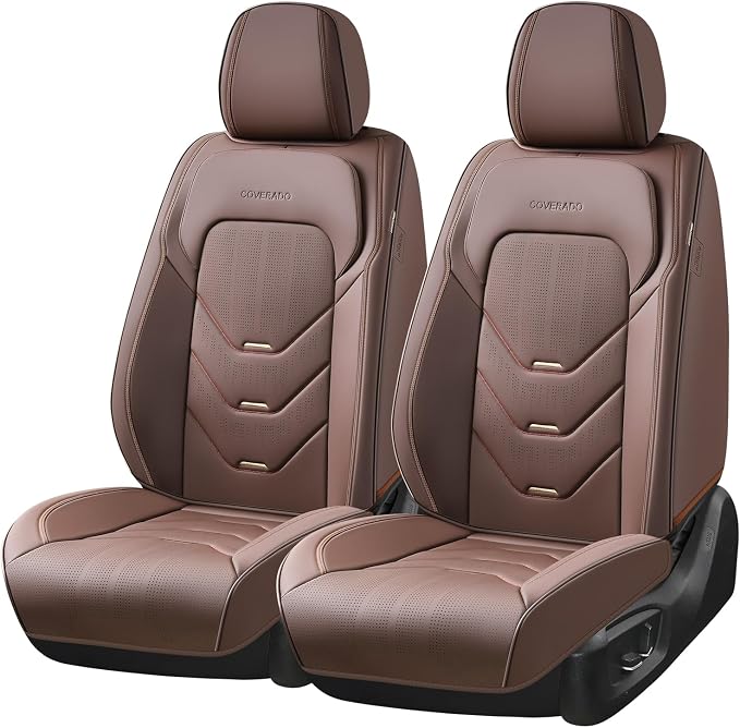 Coverado Car Seat Covers Front Seat, Coffee Front Seat Covers, Leather Seat Cover for Car, Waterproof Car Seat Protector, Automotive Seat Cover, Car Seat Cushion Universal Fit for Most Sedan SUV Truck