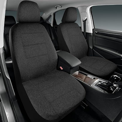 Road Comforts Car Seat Covers for Front Seat, Low Back Heavy Duty Breathable Flax Seat Protector, Airbag, Not Seat Belt Compatible, Washable Seat Cover Fits for Most Cars, Trucks, SUVs, Vans Black