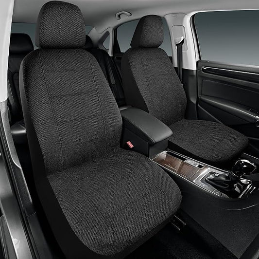 Road Comforts Car Seat Covers for Front Seat, Low Back Heavy Duty Breathable Flax Seat Protector, Airbag, Not Seat Belt Compatible, Washable Seat Cover Fits for Most Cars, Trucks, SUVs, Vans Black
