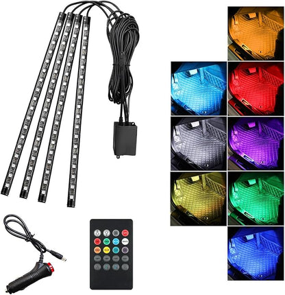 Car Led Interior Lights, RGB 72 LED Multicolor Auto Strip Light with Sound Active Function and Remote Control, Under Dash Smart Lighting Kit with Charger, Car Accessories (Cigarette Lighter)
