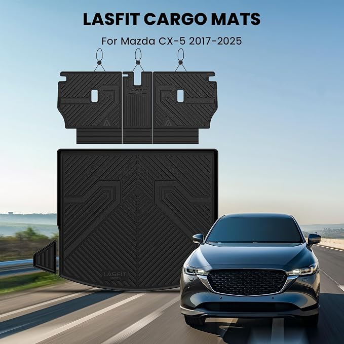 LASFIT Cargo Trunk Mat with Backrest Mats for Mazda CX5 2025 2024 2023 2022 2021 2020 2019 2018 2017 All Weather TPE Rear Cargo Liner Custom Fit Waterproof CX 5 Seat Back Mat Accessories, Black