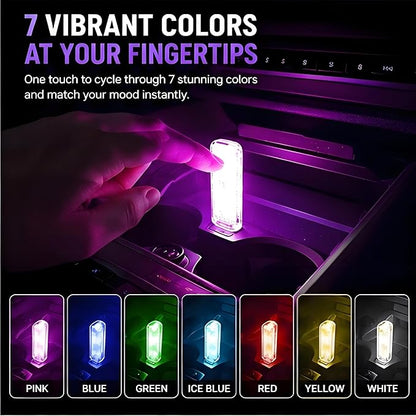 USB Car Interior Lights 2 Pack, RGB Ambient LED Car Lights with 7 Colors, 3 Lighting Modes & Touch Control, Plug-and-Play USB Mood Light for Cars, Trucks, SUVs, Bedroom, Desk, Gaming Room