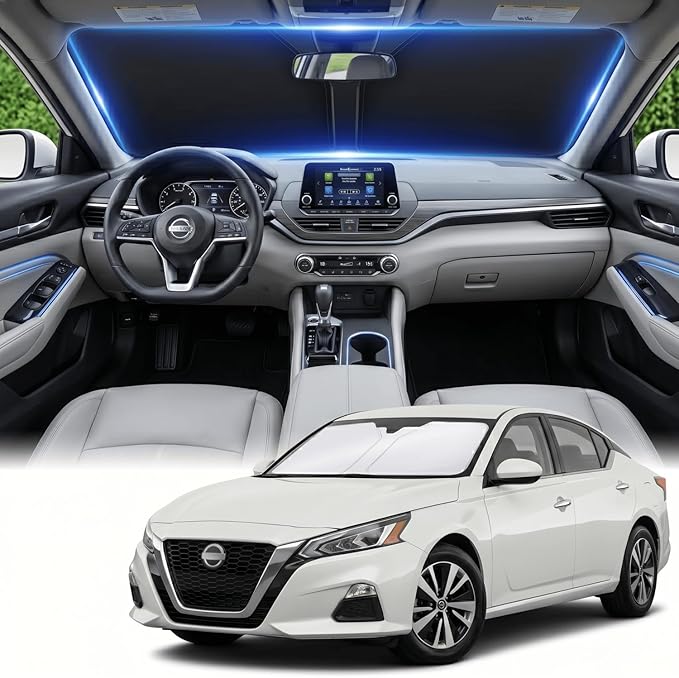 for Nissan Altima 2013-2018 Windshield Sun Shade Front Window Shade Custom Fit Altima Accessories Sun Visor Foldable Shade Blocks UV Rays Summer Must Have Car Accessories