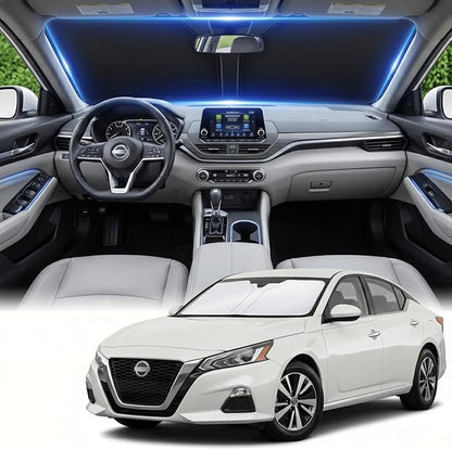 for Nissan Altima 2013-2018 Windshield Sun Shade Front Window Shade Custom Fit Altima Accessories Sun Visor Foldable Shade Blocks UV Rays Summer Must Have Car Accessories