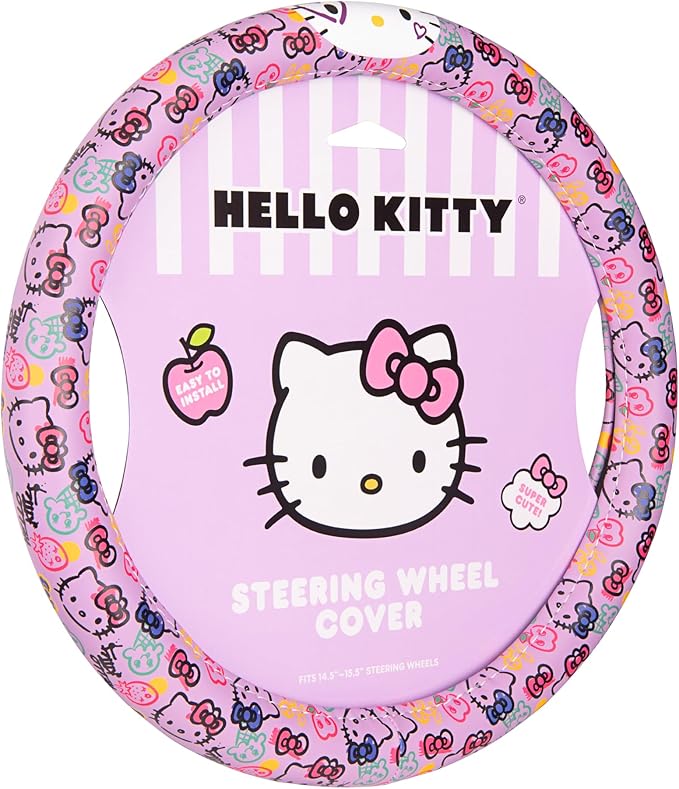 Hello Kitty Steering Wheel Cover, Official Sanrio Car Steering Wheel Cover with Universal Size 14.5-15.5, Cute Steering Wheel Cover for Women, Hello Kitty Car Accessories (Lavender Print)