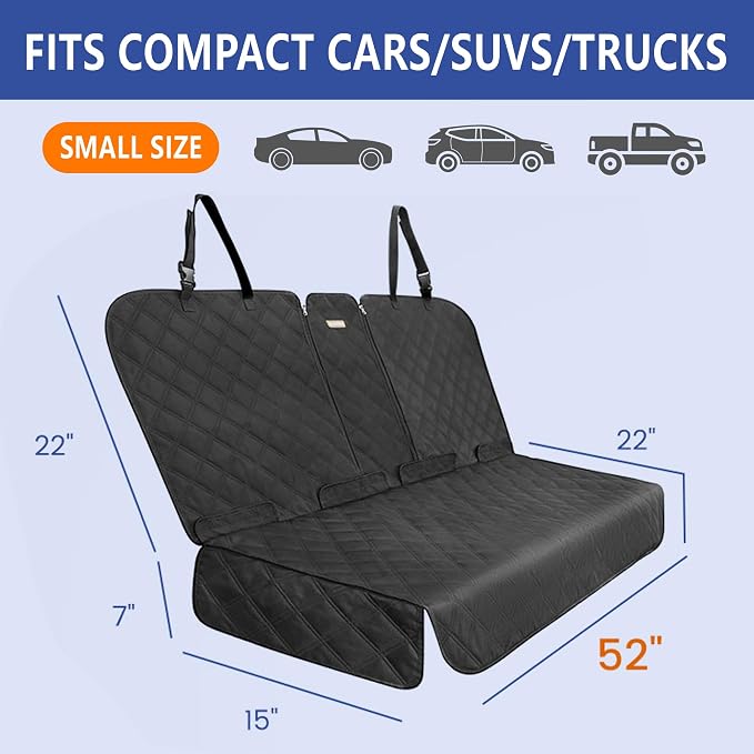 ALLANSING Back Seat Cover for Compact Cars and SUVs Rear Split Bench - 900D Oxford Waterproof Non-Slip Car Seat Protector for Messy Kids & Drooling Dogs, Easy Clean(Black)