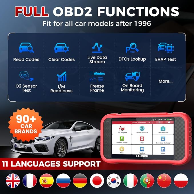 2026 Upgraded LAUNCH OBD2 Scanner CRP123E V2.0 Elite, Diagnostics Tool for Engine, ABS, SRS, AT, with 7 Resets, Oil/Throttle/SAS/BMS/EPB/DPF/ABS Bleeding, Battery Test, FCA SGW, Lifetime Updates