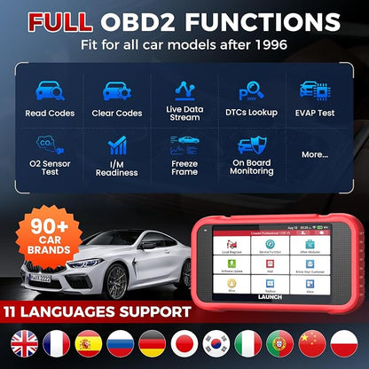 2026 Upgraded LAUNCH OBD2 Scanner CRP123E V2.0 Elite, Diagnostics Tool for Engine, ABS, SRS, AT, with 7 Resets, Oil/Throttle/SAS/BMS/EPB/DPF/ABS Bleeding, Battery Test, FCA SGW, Lifetime Updates