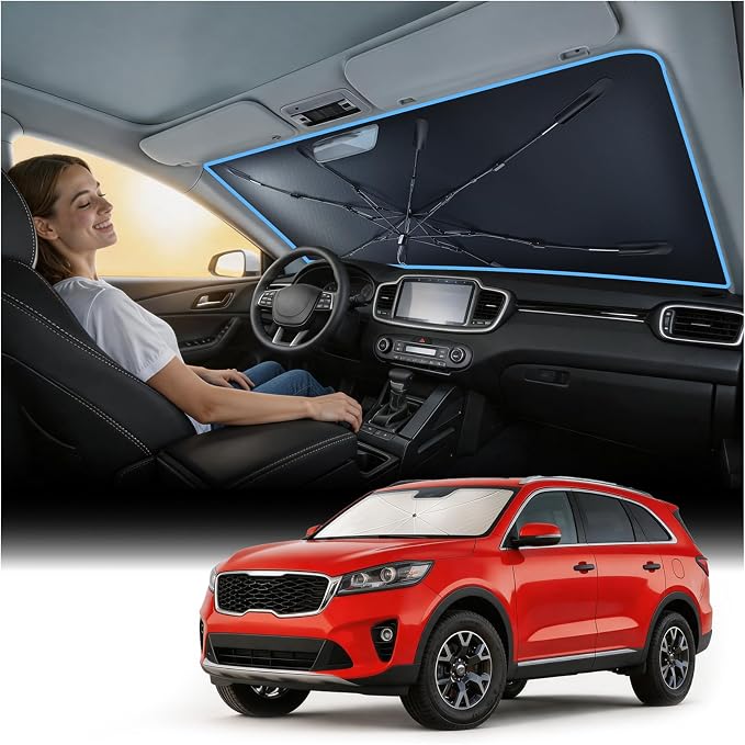 Nmoiss Windshield Sun Shade Umbrella [Vinyl Coating Heat Shield] Fit for Kia Sorento 2021-2026 Accessories, Protect Car from Sun Rays & Heat Damage Keep Cool and Protect Interior