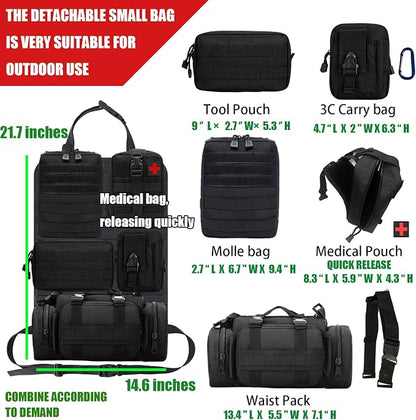 7 PACK Tactical Seat back organizer Truck organizer With 6 Detachable Pouches Universal For Car Truck Ford Jeep Military-Grade Heavier Panels With Multi-functional Packs (2 Set Black)