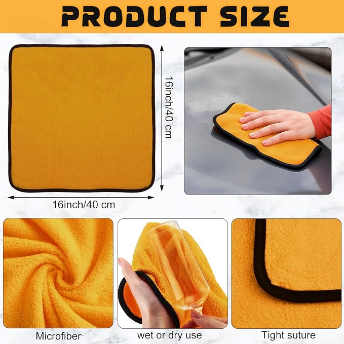 Tallew 12 Pcs Yellow Microfiber Towels: 16"x16" Microfiber Drying Towels Bulk Micro Fiber Car Cleaning Cloth for Cars Drying Washing Polishing Cleaning Household Supplies