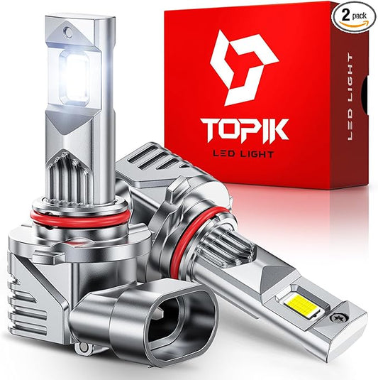 TOPIK 9005/HB3 Bulbs, 900% Brighter, 42,000LM Super Bright, 6500K Cool White, Plug and Play, Anti-Flicker, IP68 Waterproof, 1:1 Halogen Size, Perfect for Cars, Trucks, SUVs (Pack of 2)