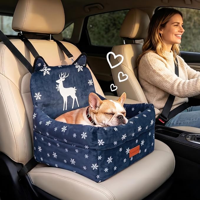Dog Booster Car Seats for S/M Dogs Up to 35lbs,Pet Car Seat/Travel Bed with Washable&Removable Cover,Storage Pockets,Dog Safety Belt and Elevated Cushion Fits in Front/Back Seat