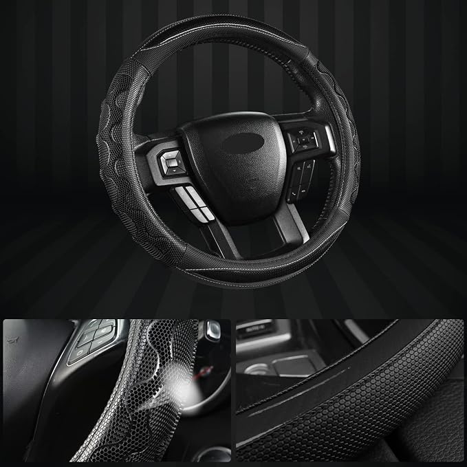 GIANT PANDA Car Steering Wheel Cover for Ford F150 F250 F350 Expedition 15.5-16 inches - Black