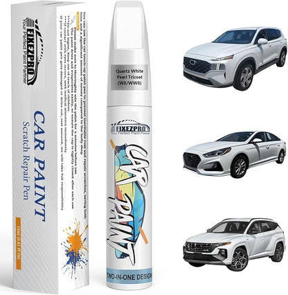 Quartz White Pearl Tricoat(W8/WW8) Touch Up Paint for Hyundai, Exact Color Match Car Paint Scratch Repair Remover Pen Quick & Easy Fix Vehicle Chips and Automotive Nicks Scuff